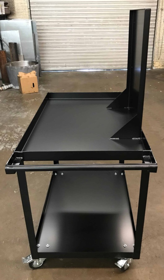 Powder-coated custom fabricated shop cart with raised tool post