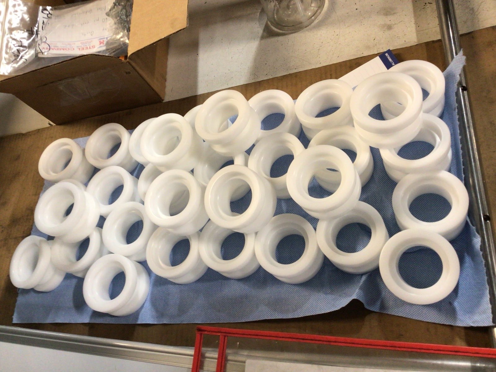 Machined UHMW plastic rings at Kimbrell Manufacturing Corporation