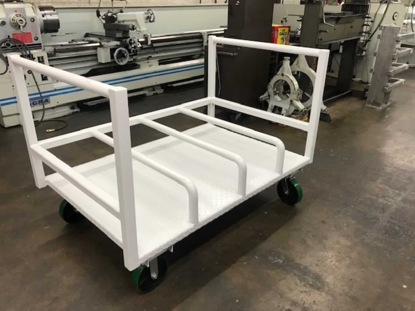 Custom fabricated rolling shop cart with casters built by Kimbrell Manufacturing Corporation